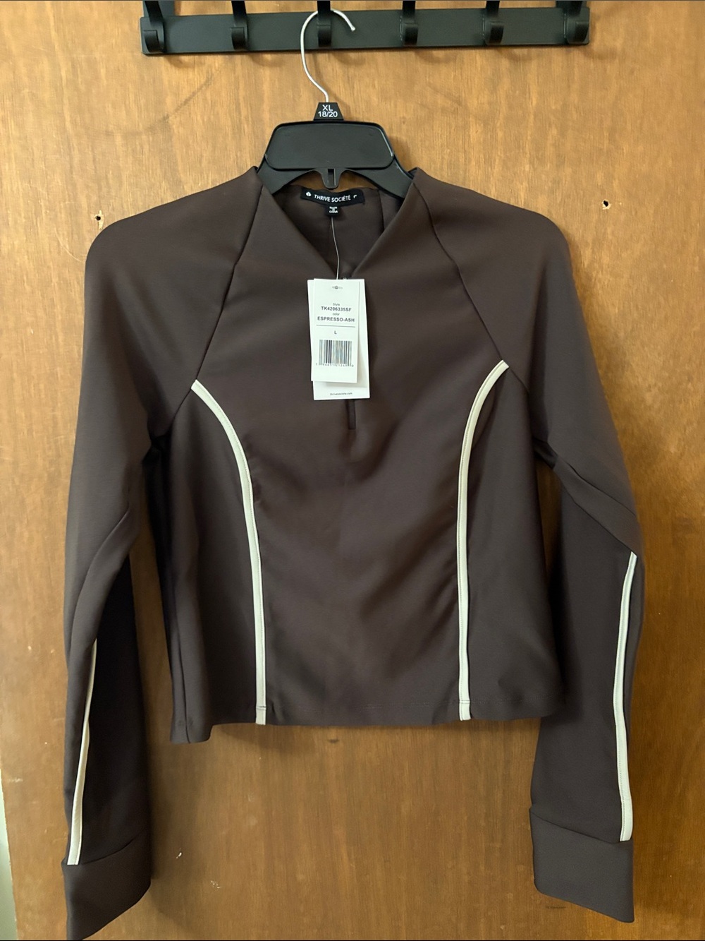 The Upside Espresso Brown Long-Sleeve Top with Cream Piping